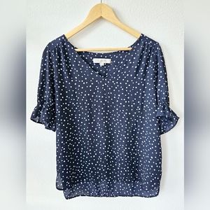 Loft Navy Polkadot Blouse in Medium